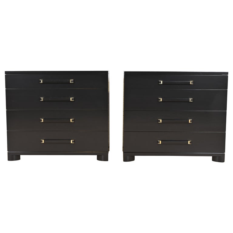 John Widdicomb Art Deco Black Lacquered Dresser Chests, Newly Refinished For Sale