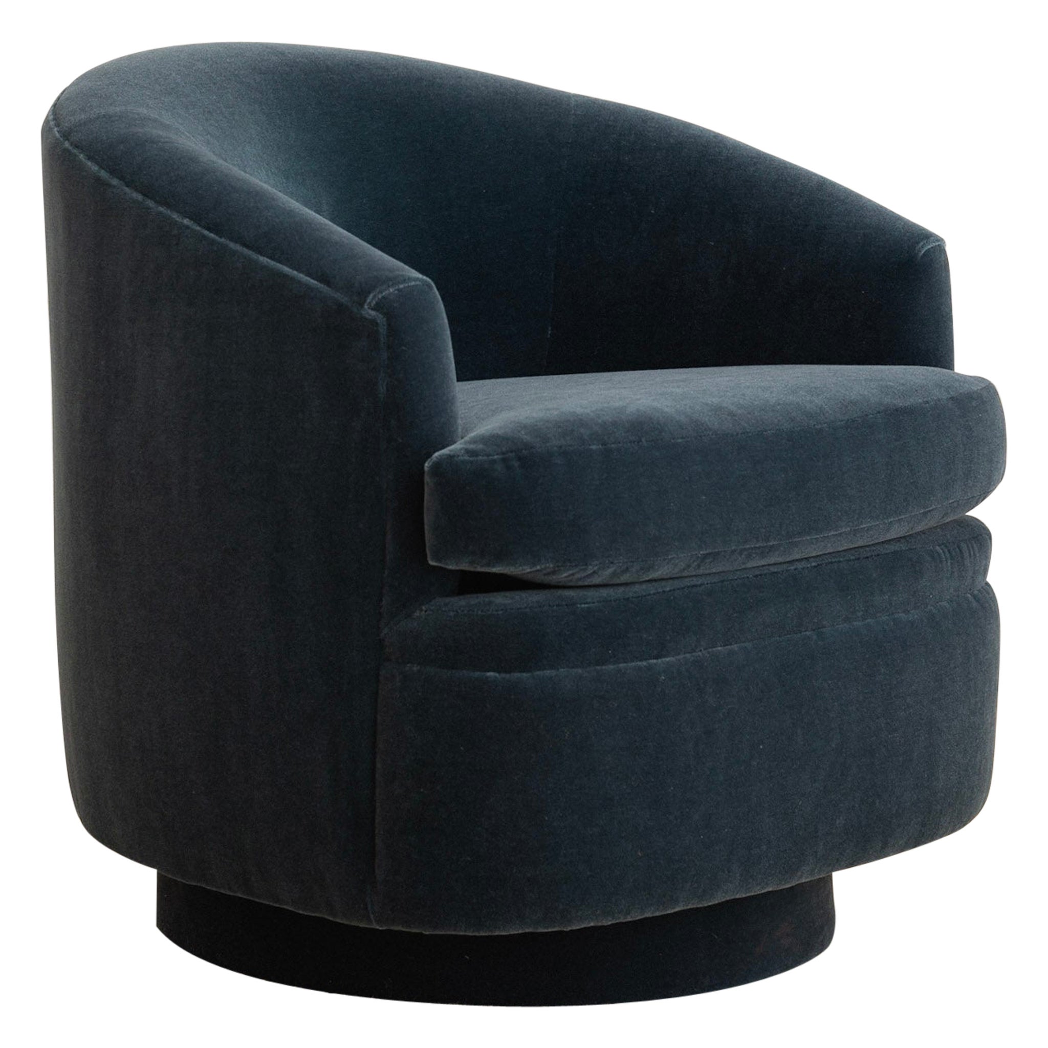 Swivel Lounge Chair in Teal Mohair