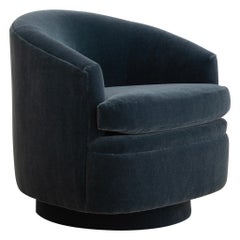 Retro Swivel Lounge Chair in Teal Mohair