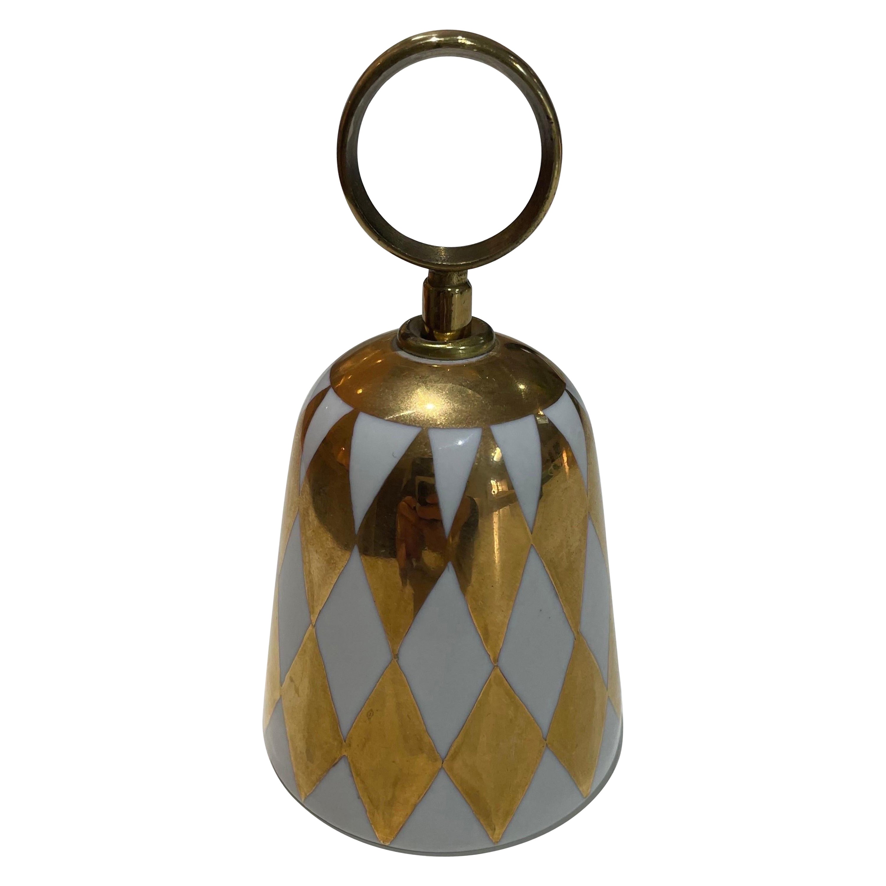Fornasetti-Glocke aus Gold und weißem Porzellan im Angebot