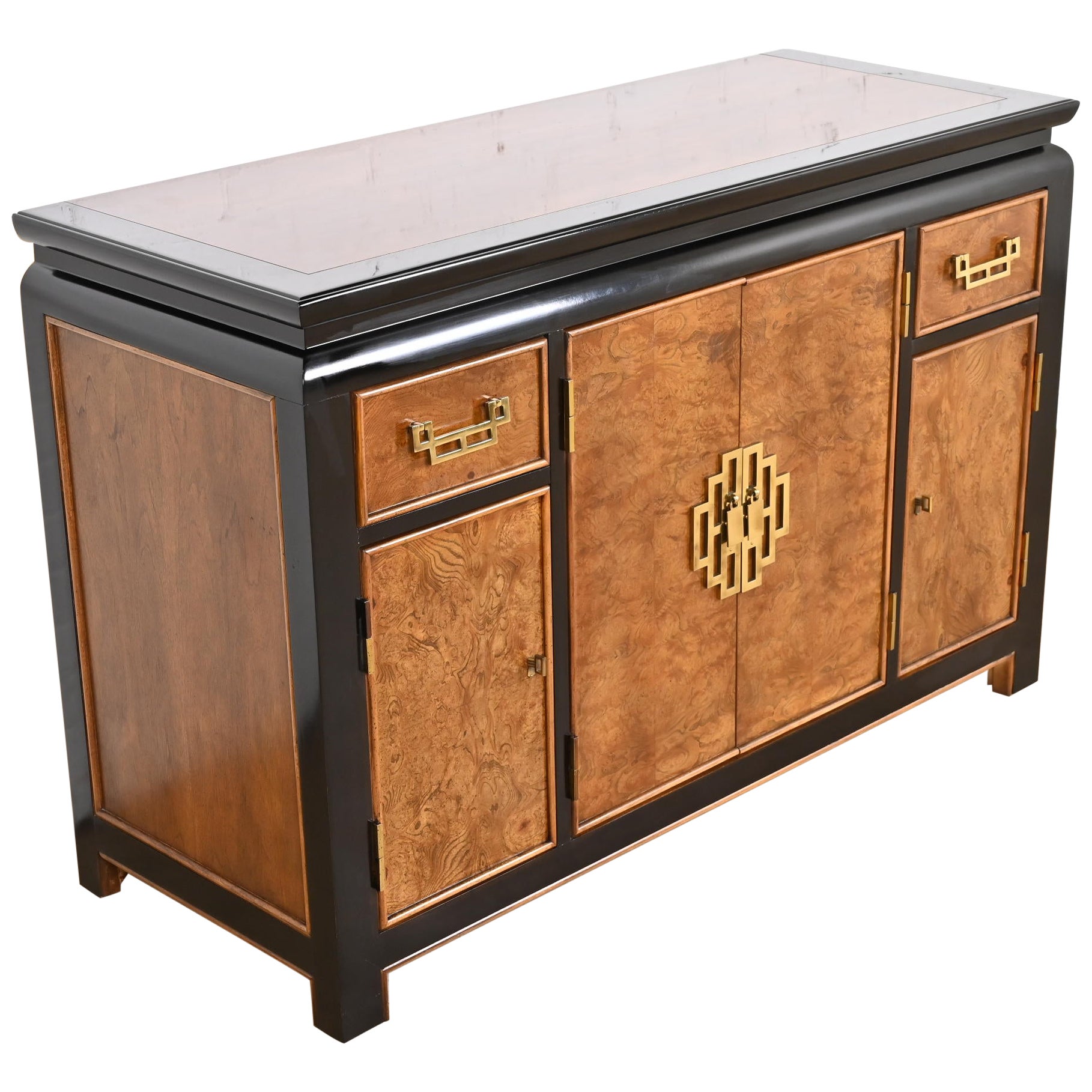 Raymond Sobota for Century Hollywood Regency Chinoiserie Burl Wood Sideboard