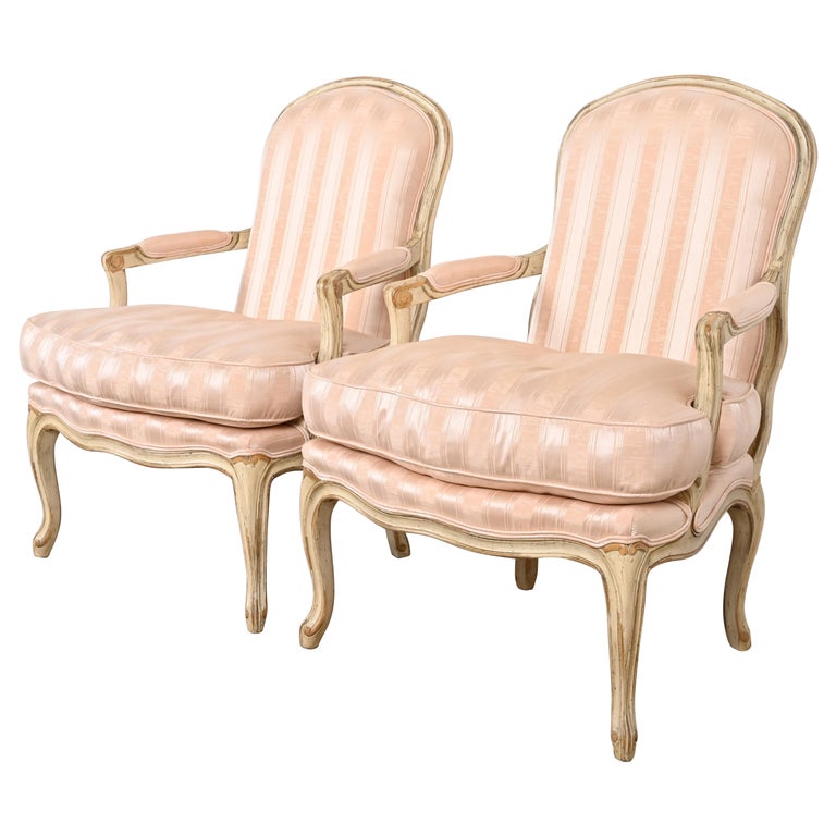 Baker Furniture French Provincial Louis XV Fauteuils, Pair For Sale