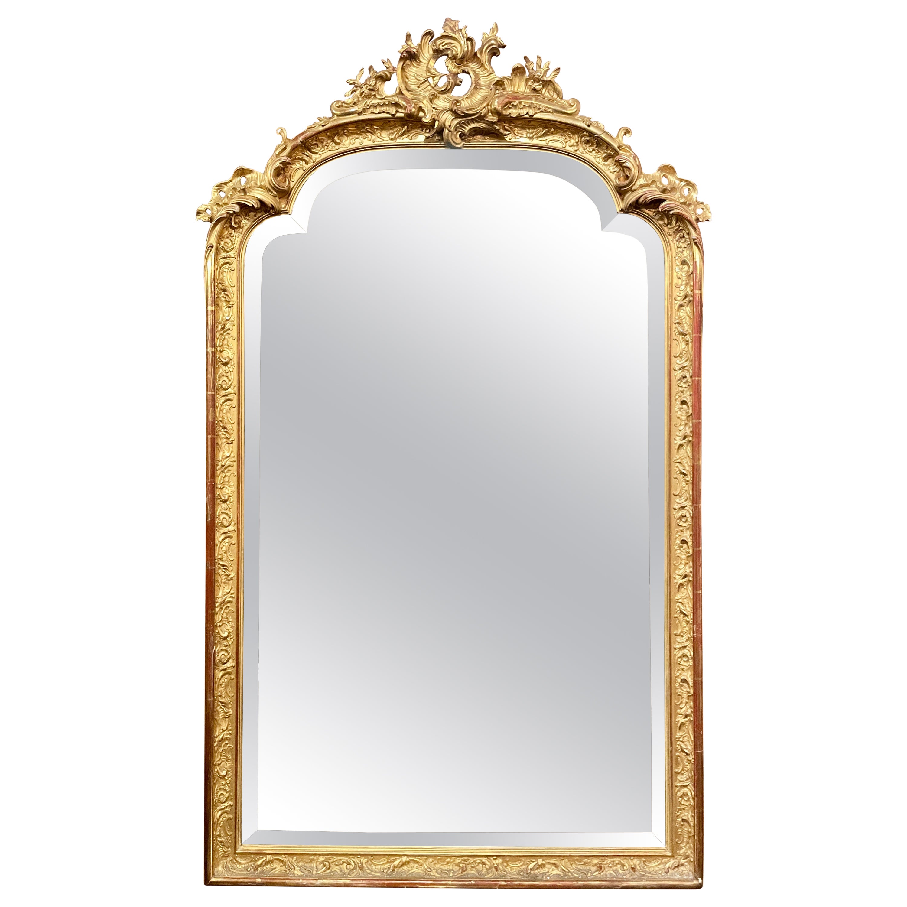 Antique French Napoleon III Gold Leaf Mirror with Beveling, Circa 1875-1885