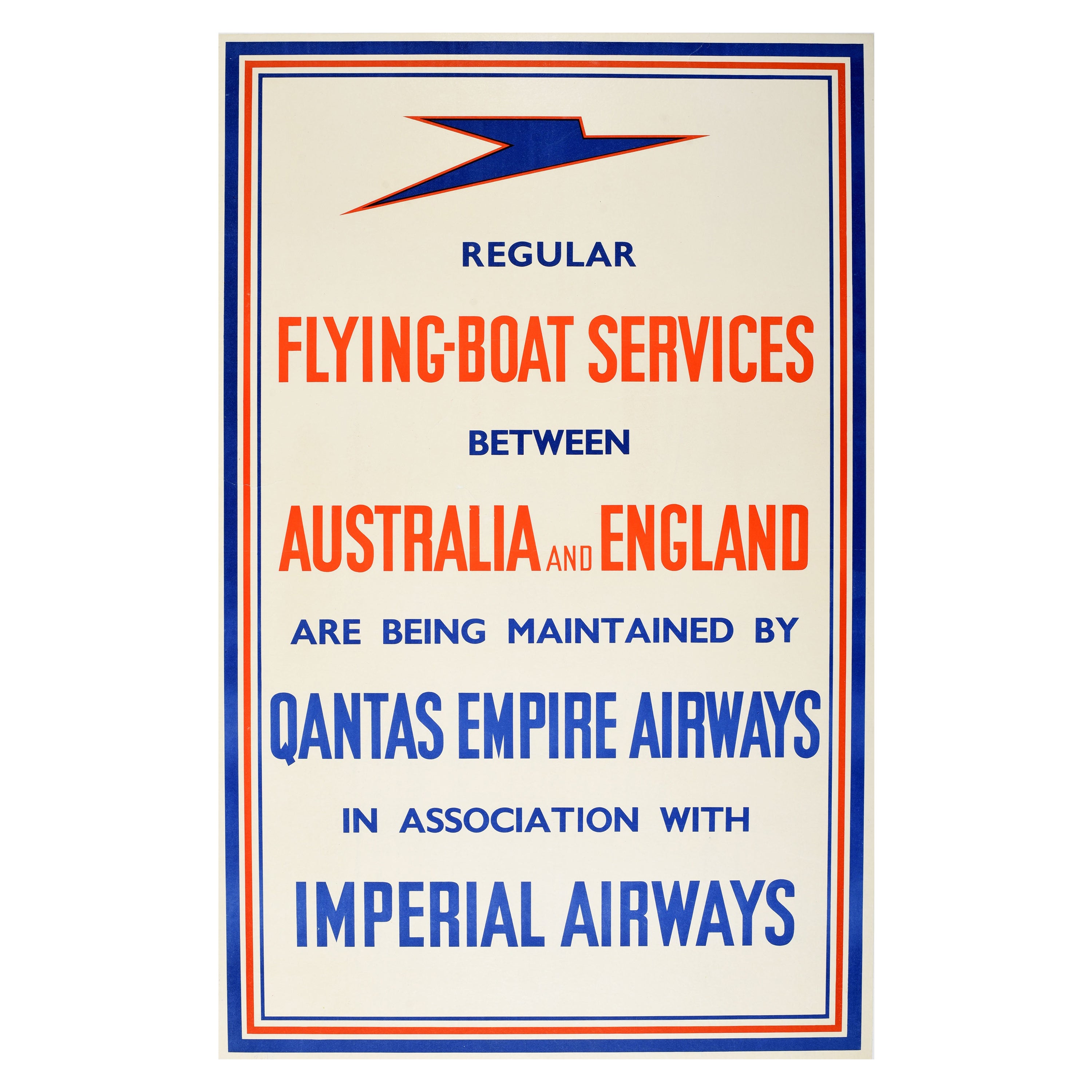 Original Vintage Travel Advertising Poster Flying Boat Services Qantas Imperial