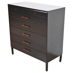 Retro Paul McCobb Perimeter Group Black Lacquered Highboy Dresser, Newly Refinished