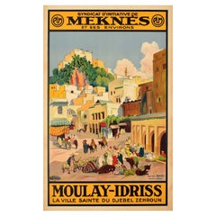 Original Vintage Travel Poster Moulay Idriss Morocco Meknes Zerhoun PLM Railway