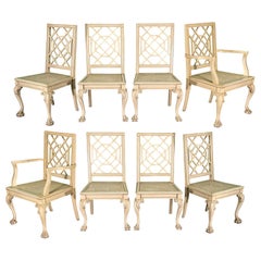 Chippendale Cockpen Claw Foot Dining Chairs with Cane Seats, Set of 8