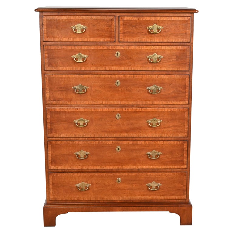Henredon Cherry Wood and Banded Mahogany Highboy Dresser For