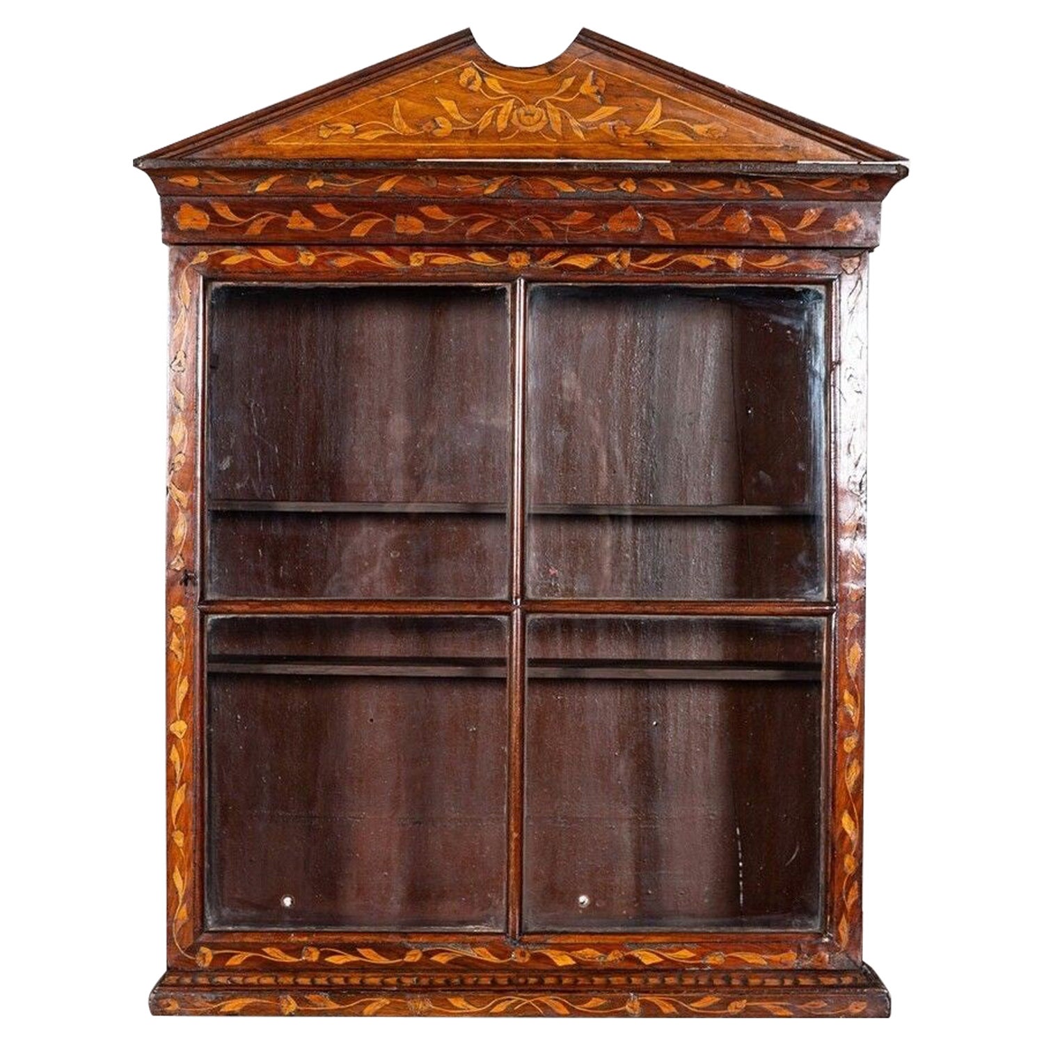 19thC Dutch Mahogany Marquetry Inlaid Display Cabinet For Sale