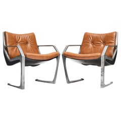 Mid-Century Modern Armchairs in Aluminum & Brown Leather. Jorge Zalszupin Brazil