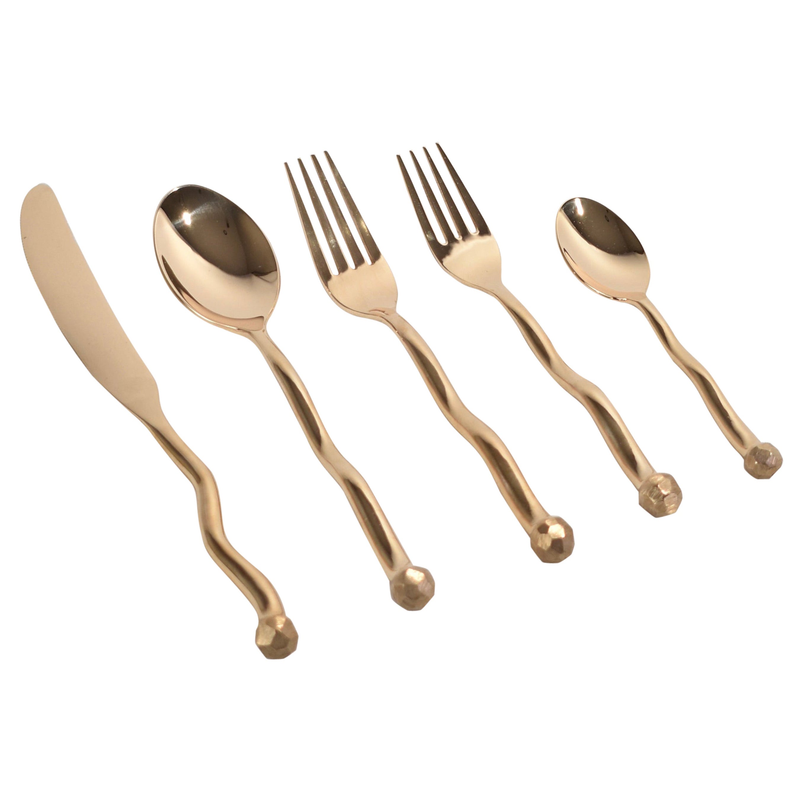 Sphere 5-Piece Flatware Set in Bronze For Sale