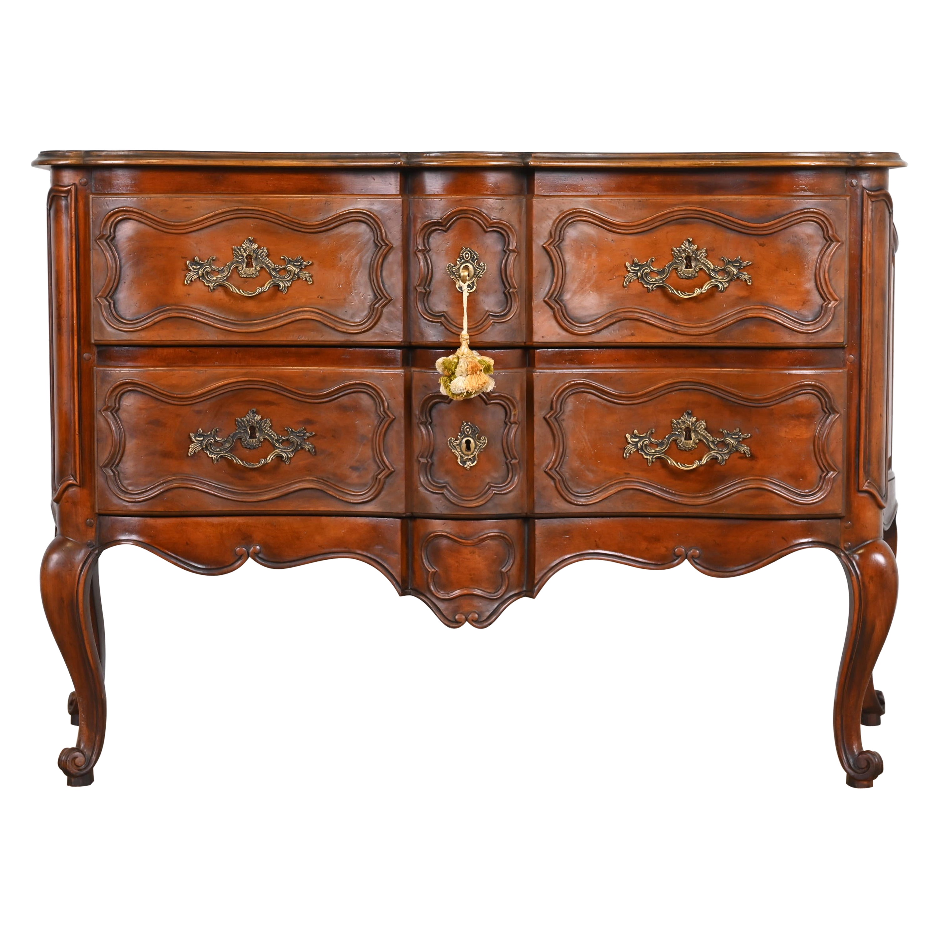 Baker Furniture French Provincial Louis XV Carved Walnut Commode or Sideboard