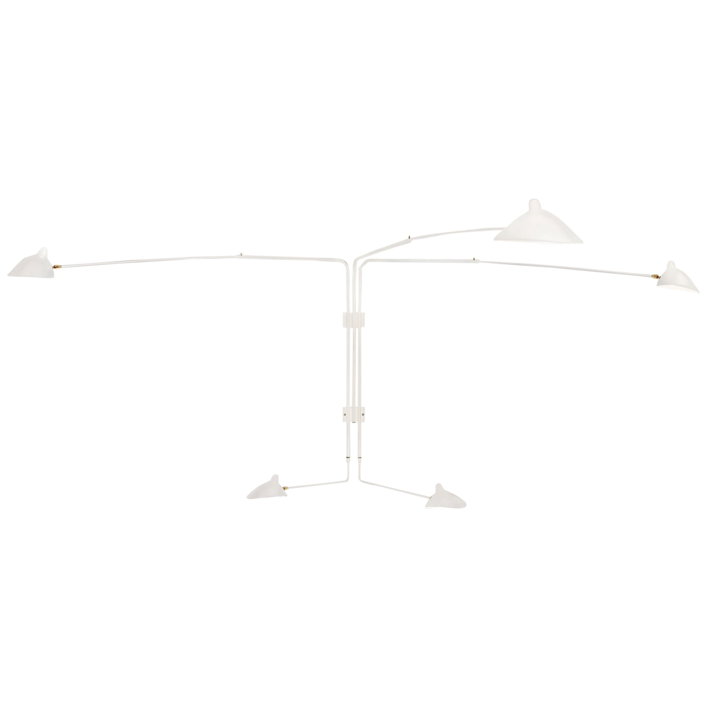 Serge Mouille White Five Rotating Straight Arms Wall Lamp Re-Edition For Sale