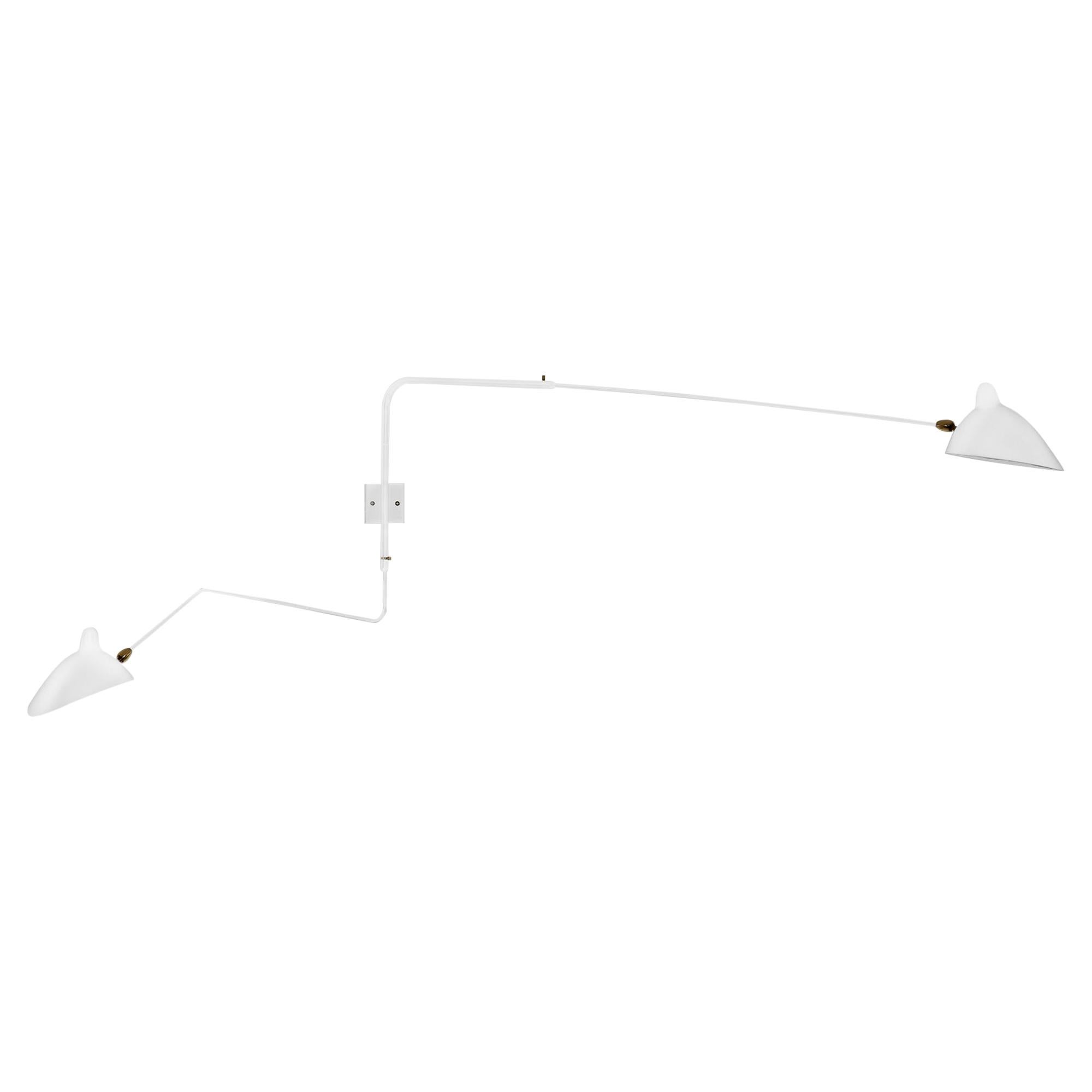 Serge Mouille Modern White Two Rotating Straight-Curved Arms Wall Lamp For Sale