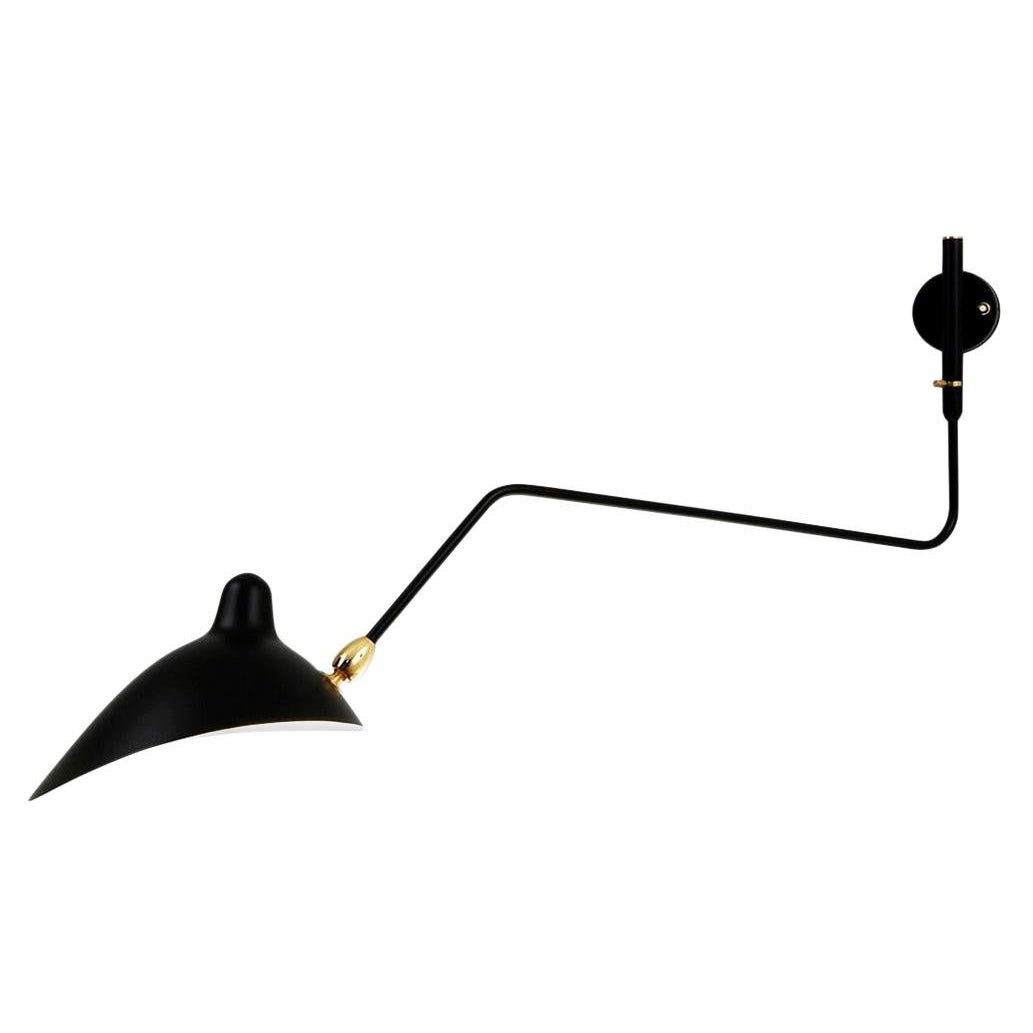 Serge Mouille Mid-Century Modern Black One Rotating Curved Arm Wall Lamp For Sale