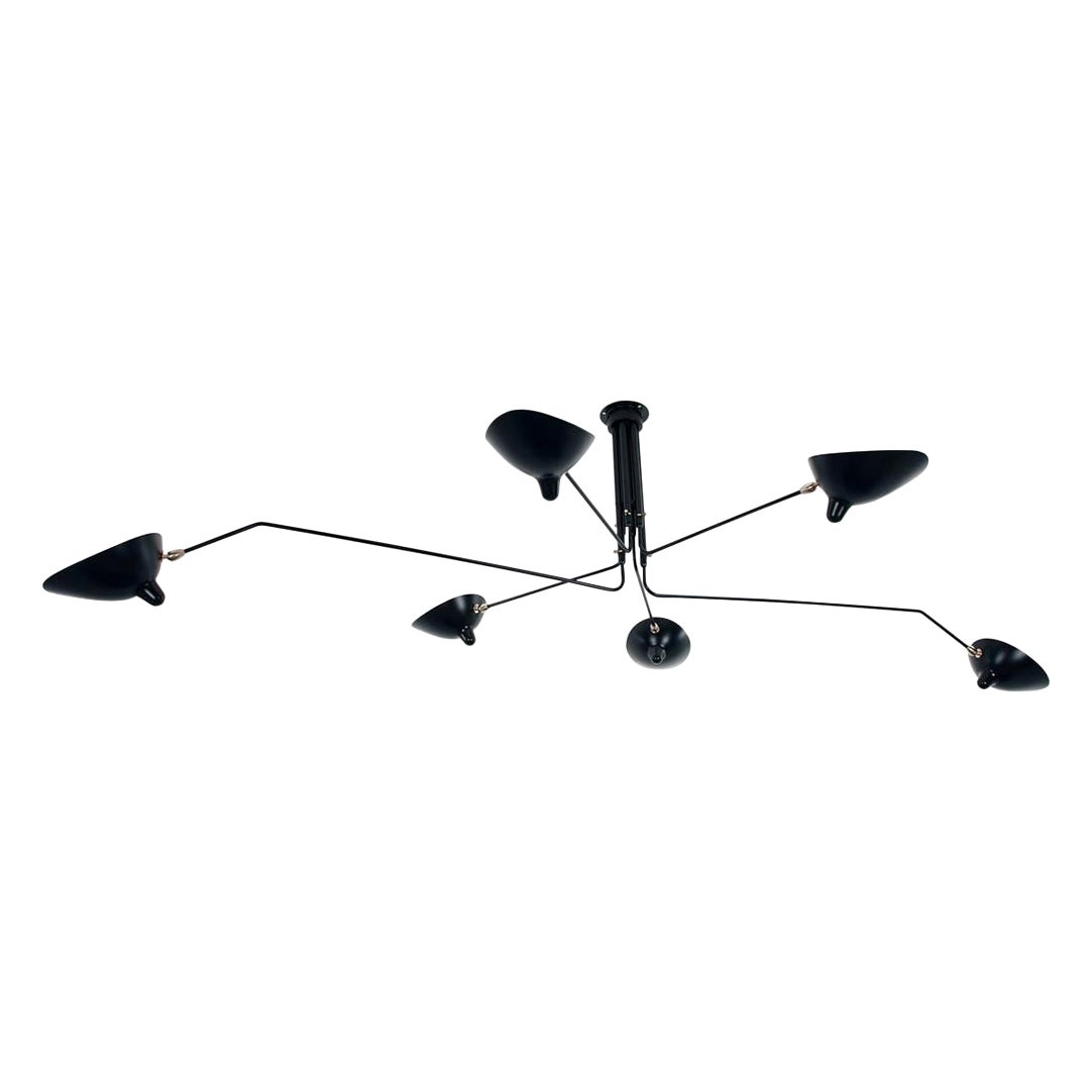 Serge Mouille Mid-Century Modern Black Six Rotating Arms Ceiling Lamp For Sale