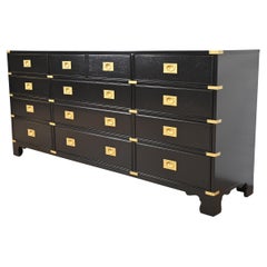 Vintage Drexel Heritage Hollywood Regency Campaign Black Lacquered Twelve-Drawer Dresser