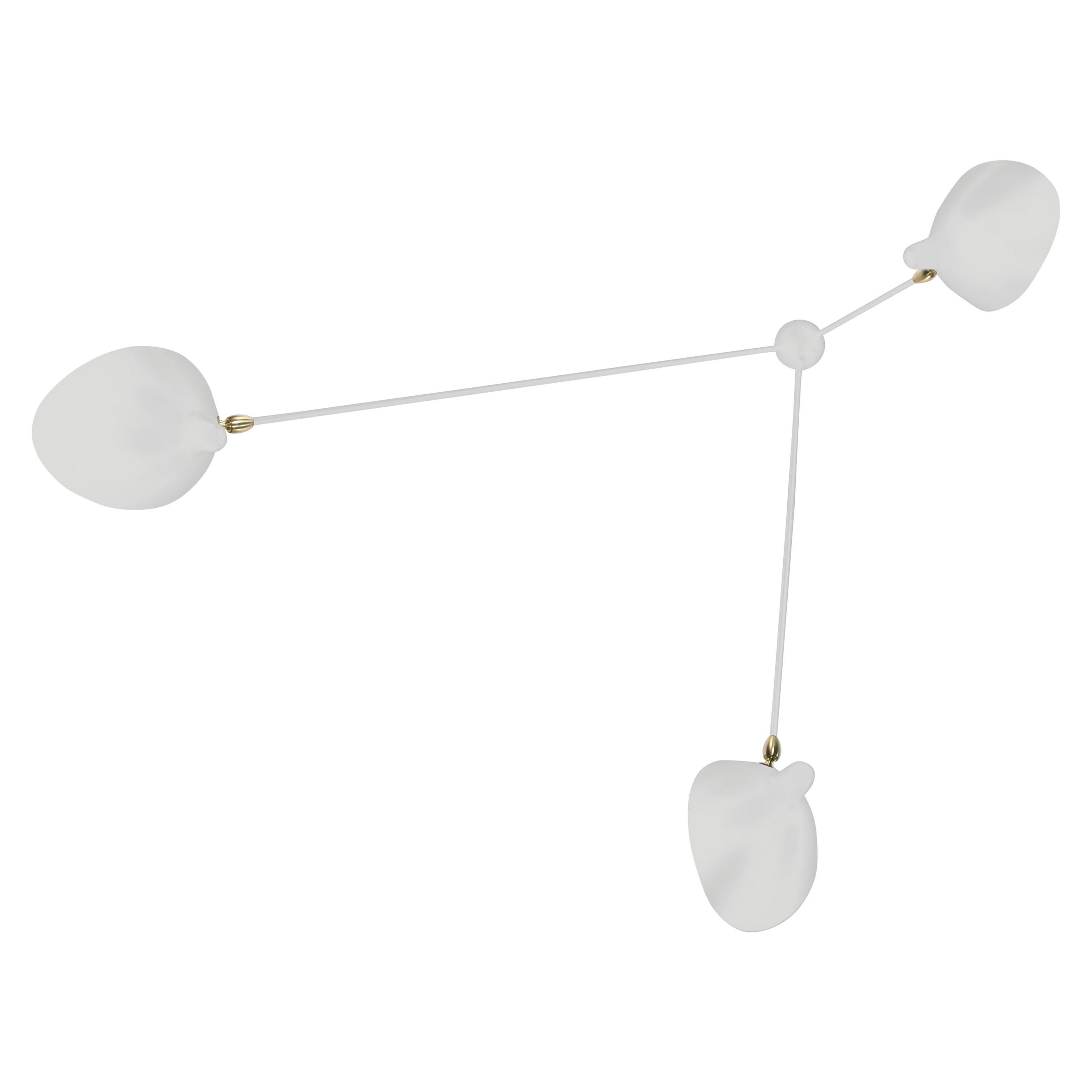 Serge Mouille White Three Fixed Arms Spider Ceiling Lamp Re-Edition