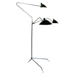 Serge Mouille Mid-Century Modern Black Three Rotating Arms Floor Lamp