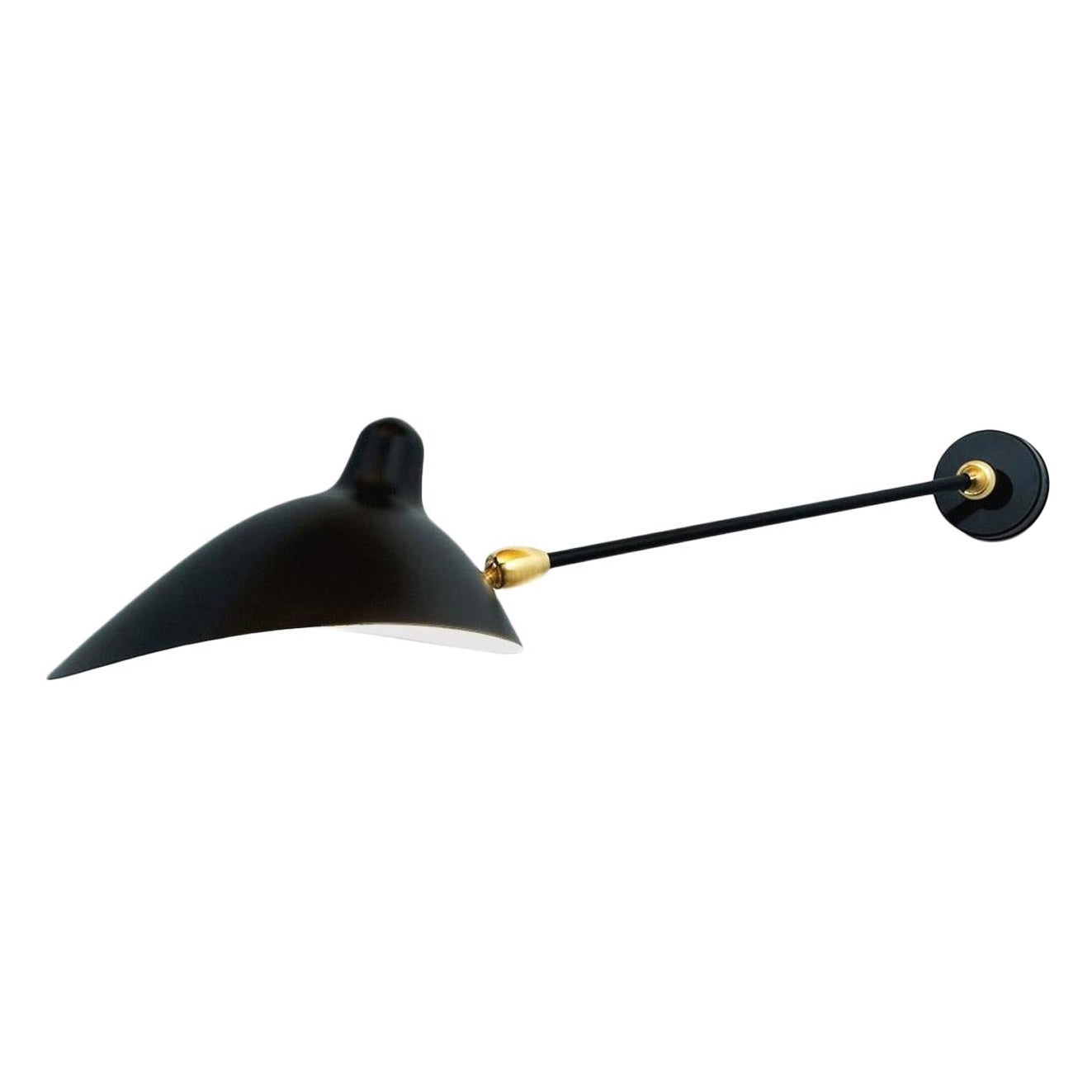 Serge Mouille Mid-Century Modern Black One Stright Arm Two Swivels Wall Lamp For Sale