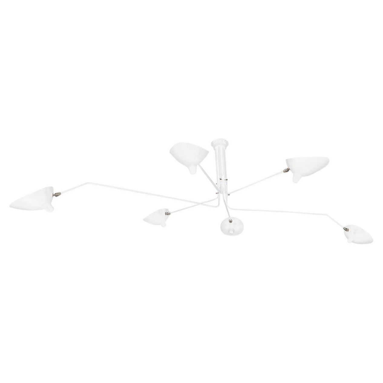 Serge Mouille Mid-Century Modern White Six Rotaiting Arms Ceiling Lamp For Sale