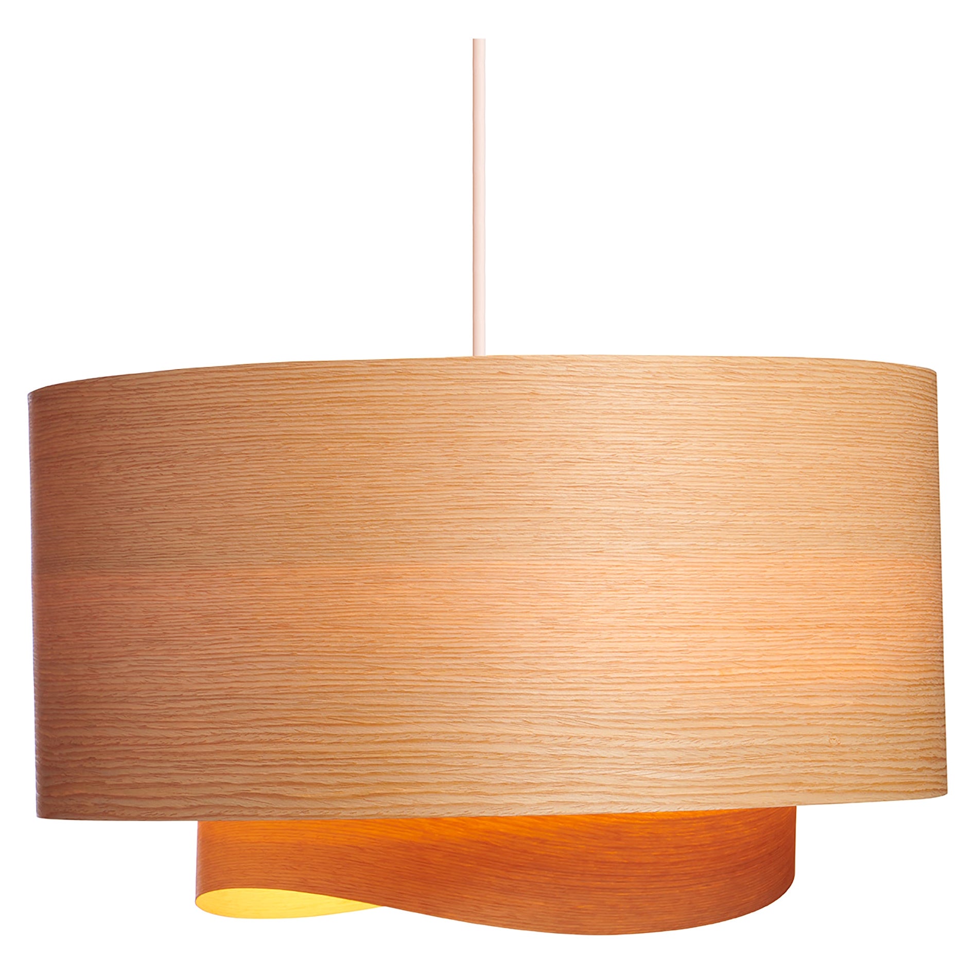 HALF BOWEN Scandinavian Modern White Oak Wood Veneer 17.5" Chandelier Pendant For Sale