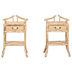 Pair English Mid Century Bamboo Bedside Tables