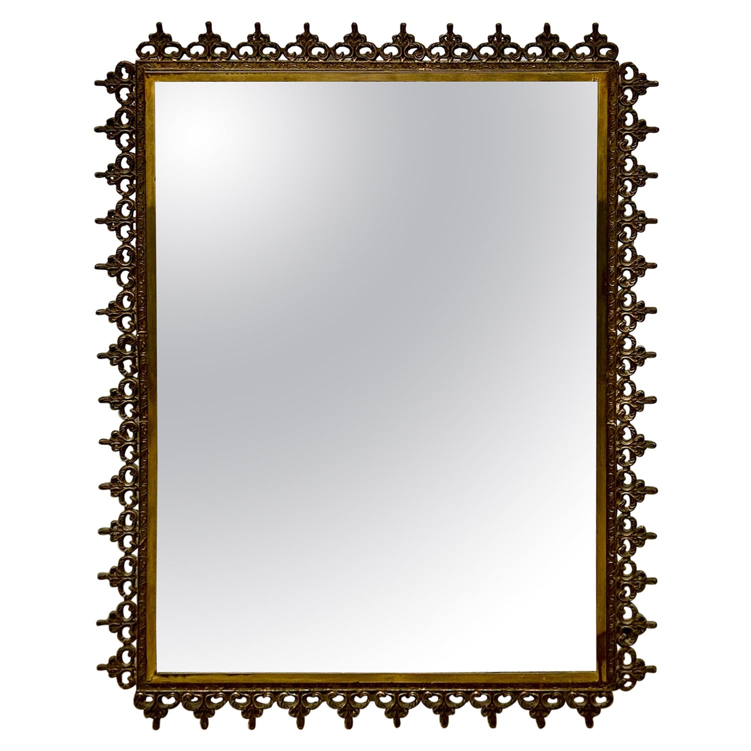 Large wall mirror 50`s brass diamond design at 1stDibs