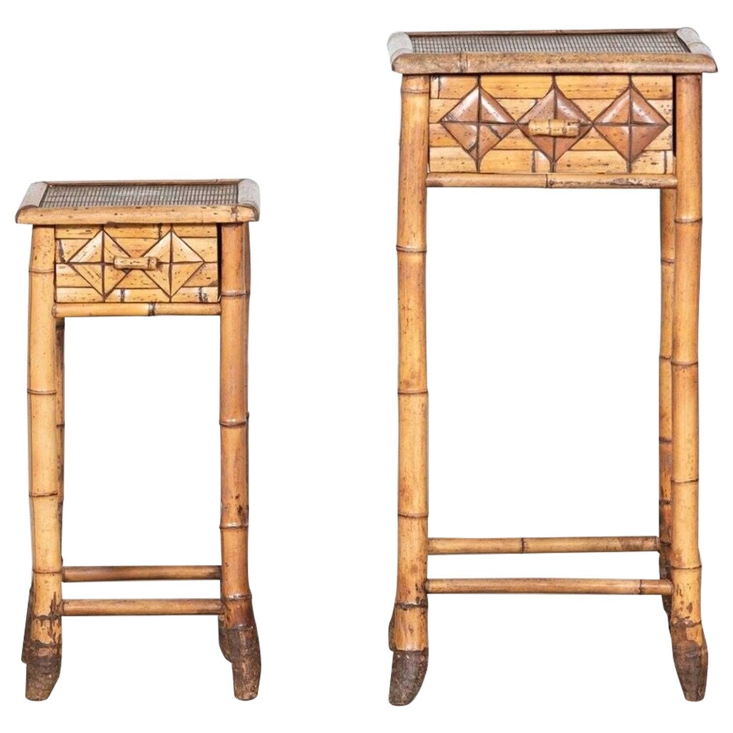 Pair Mid-Century French Bamboo Side Tables For Sale