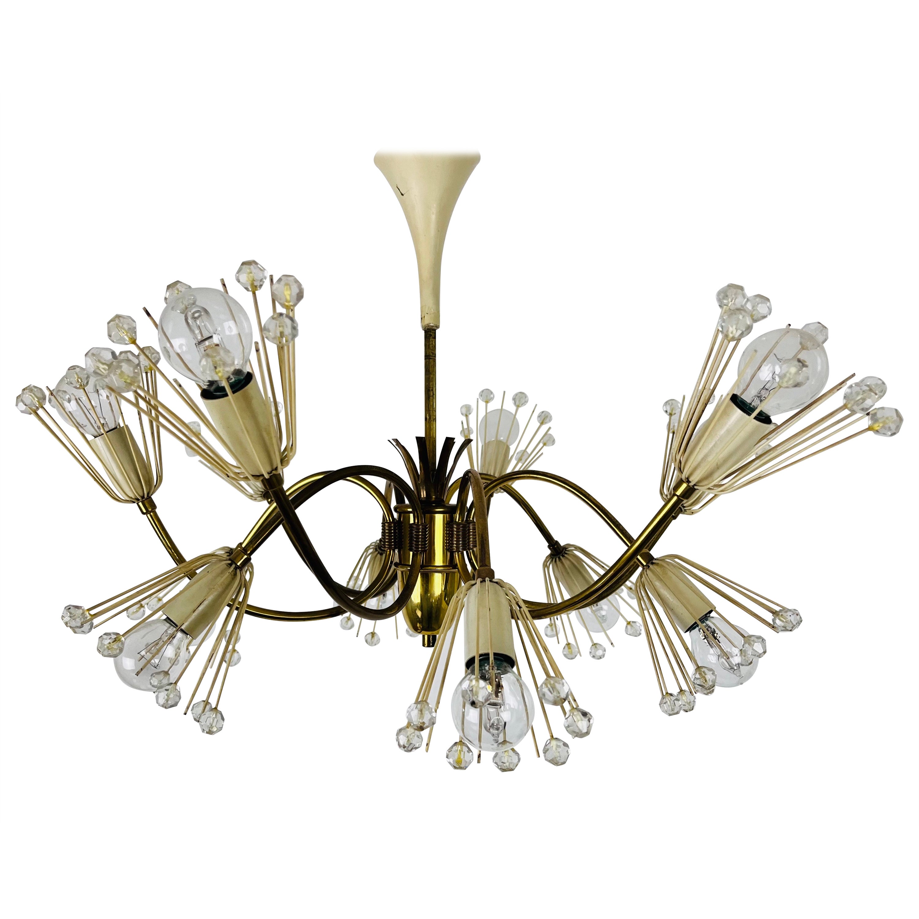 Glass and Brass Chandelier by Emil Stejnar for Rupert Nikoll, 1960s For Sale