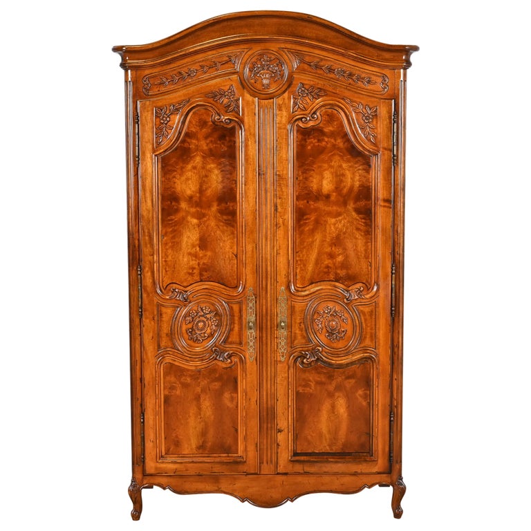 Henredon French Provincial Louis XV Burled Walnut Armoire Dresser at