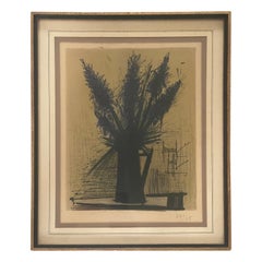 Mid-Century Modern Framed Lithograph Purple Flowers by Bernard Buffet