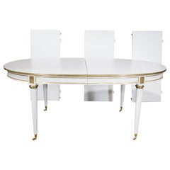 Manner of Maison Jansen White Lacquer Bronze Mounted Dining Table 3 Leaves 