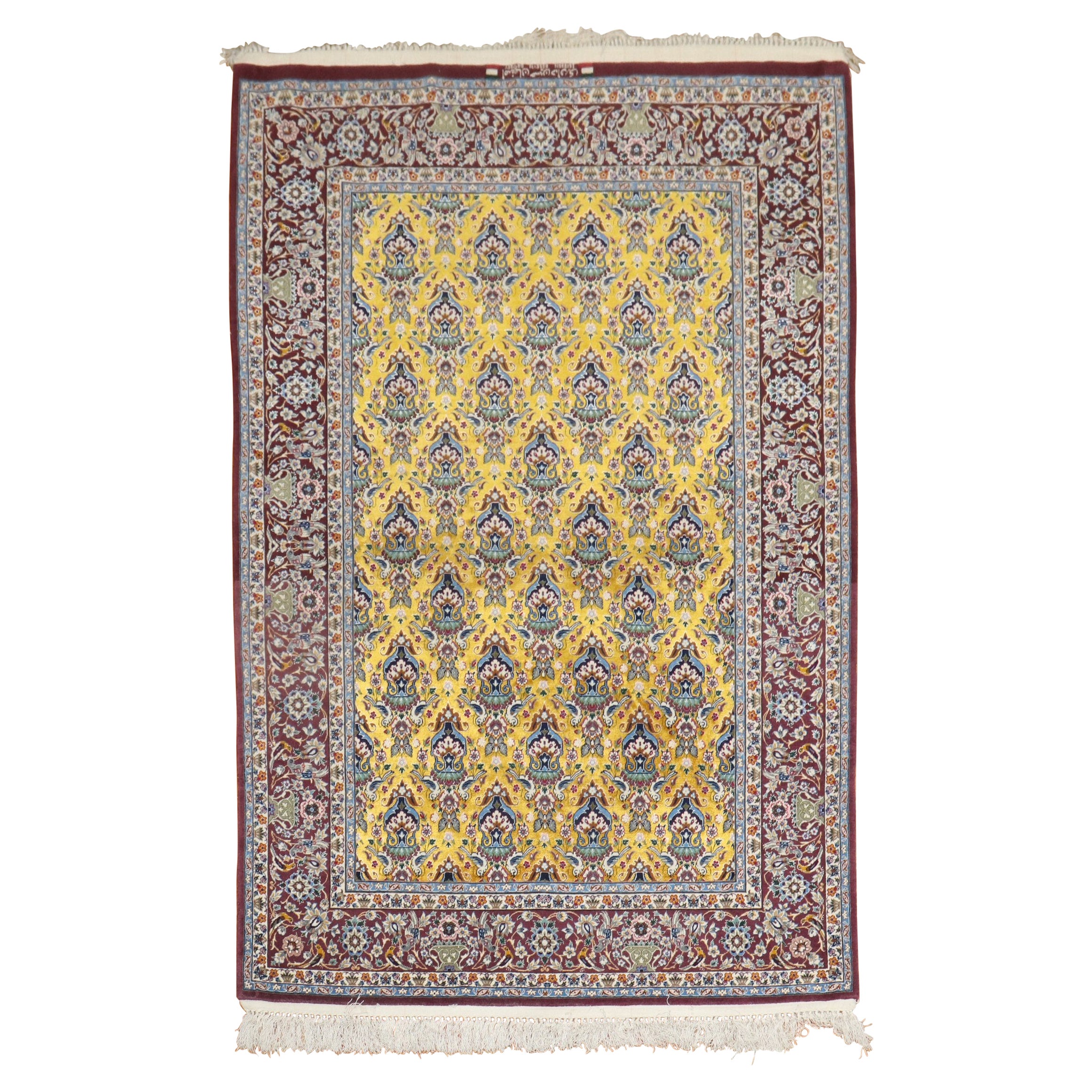 Persian Isfahan Part Silk Carpet For Sale