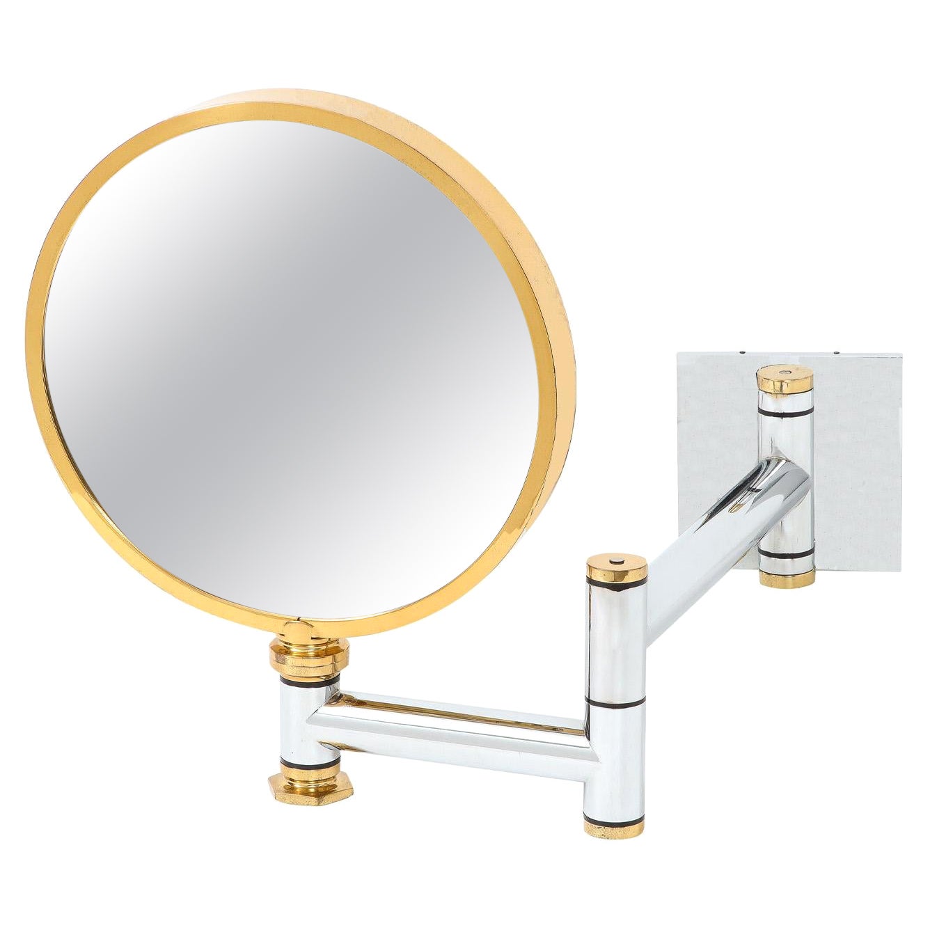 Karl Springer Rare Wall-Mounted Mirror in Polished Chrome and Brass 1980s For Sale