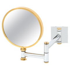 Retro Karl Springer Rare Wall-Mounted Mirror in Polished Chrome and Brass 1980s