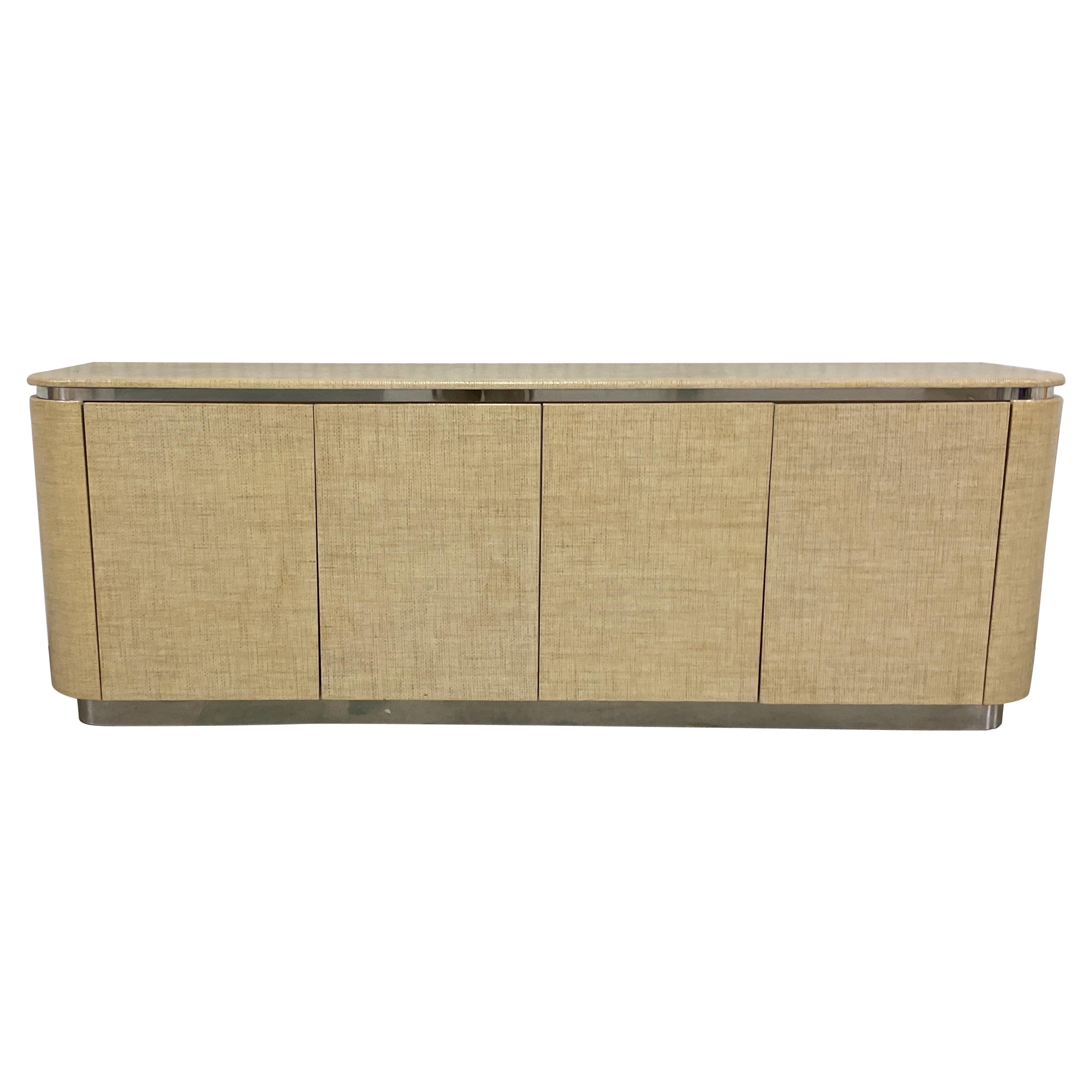 Raffia Wrapped Four Door Credenza in the Style of Karl Springer
