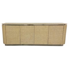 Raffia Wrapped Four Door Credenza in the Style of Karl Springer