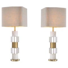 Alabaster and Lucite Pair Lamps, Netherlands, Contemporary