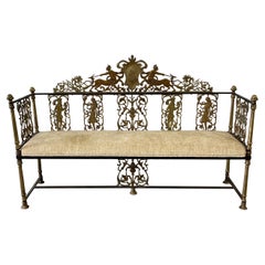 Neoclassical Brass & Wrought Iron Antique Bench