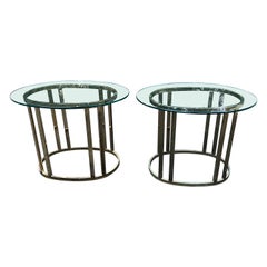 Pair of Oval Brass and Glass End Tables