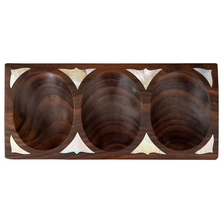 Danish Modern Divided Tray in Rosewood with Mother of Pearl Inlays, c. 1960's For Sale