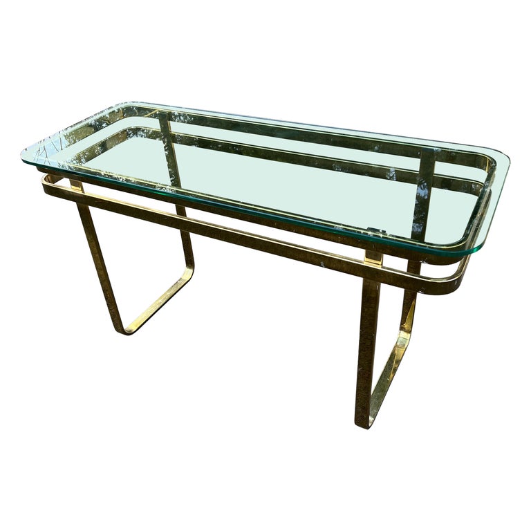 Double Banded Brass Finish Sofa Table For Sale at 1stDibs