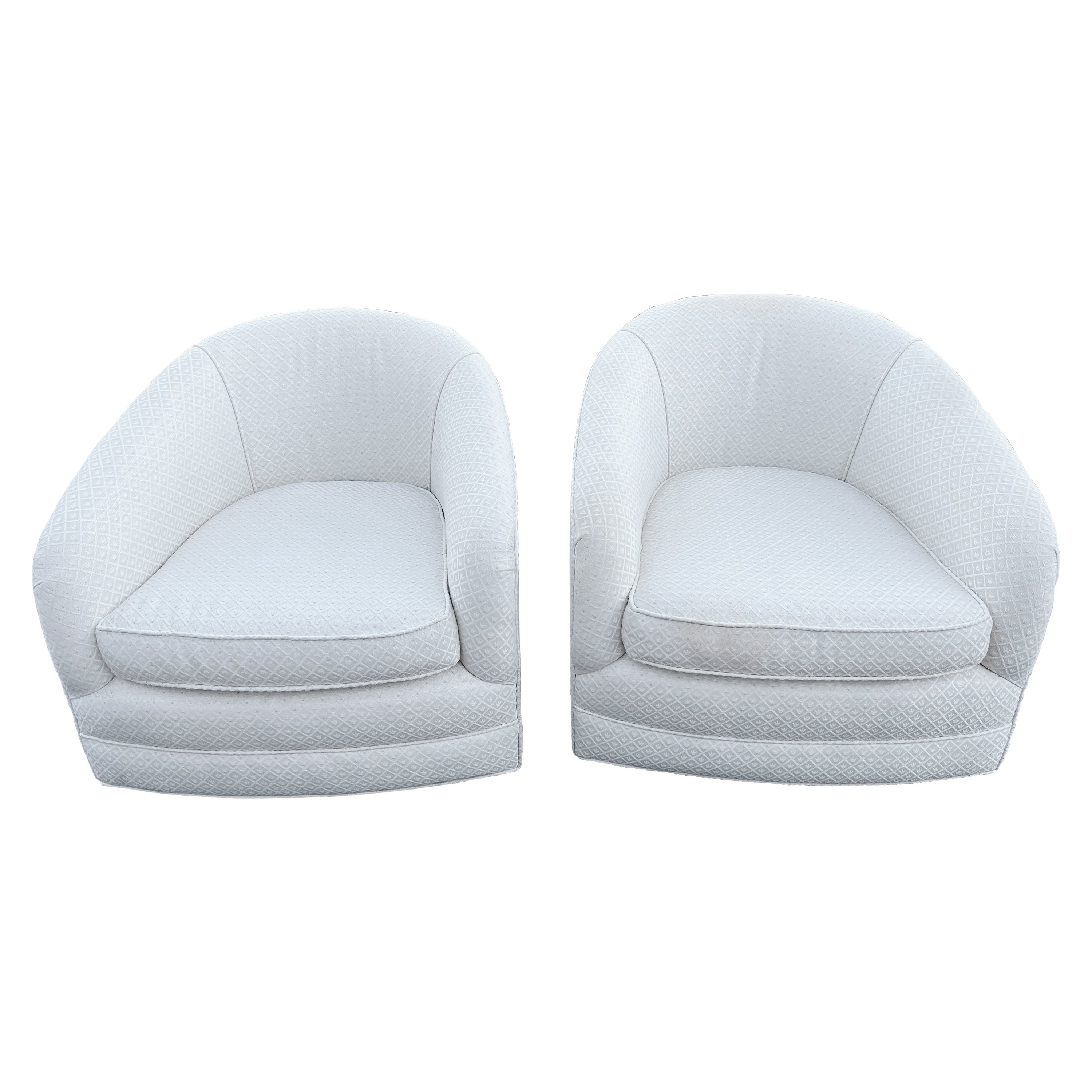 Pair of White Swivel Cube Chairs For Sale