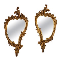 Antique Pair French Style Rococo Gilt Wood Wall Mirrors, 19th C