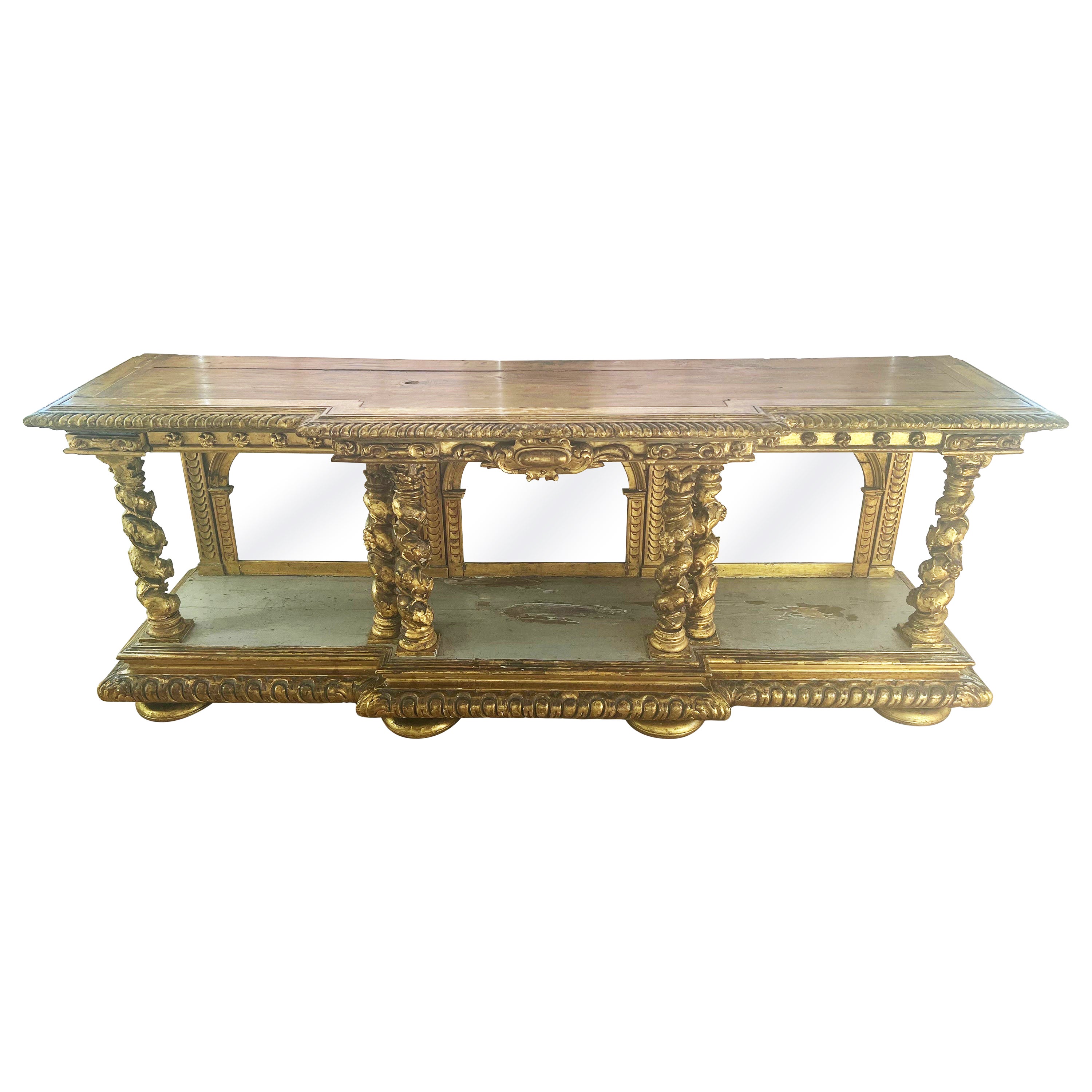 Late 18th Century Italian Gilt Console with Mirrors For Sale