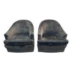 Vintage Pair of Custom High End Brown Swivel Club Chairs