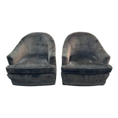 Retro Pair of Custom High End Brown Swivel Club Chairs