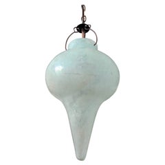 Venetian Scavo Glass Pendant Chandelier in Etched Aqua, Late 20th Century