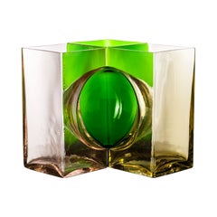 21st Century Ando Cosmos Vase in Grass Green/Light Pink/Straw-Yellow